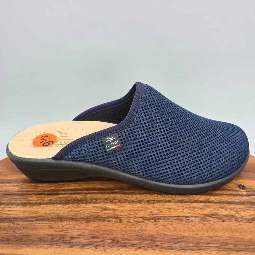 Fly Flot Mules Womens 9.5 41 Blue Mesh Slip On Clogs Casual Comfort Italy Shoes
